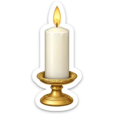 white candle with a golden holder sticker