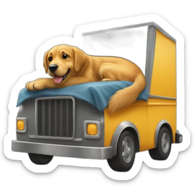 Golden retriever and rottweiller hugging in a moving truck sticker