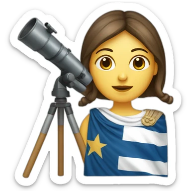 Woman with Greek flag and astronomy telescope sticker