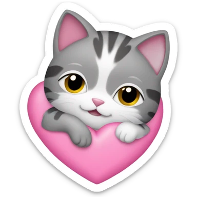 cute cats hugging with pink hearts around  sticker