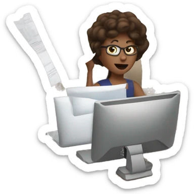 woman with multiple arms filling out paperwork and working on a computer sticker