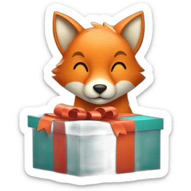 a fox wrapped up into a gift sticker