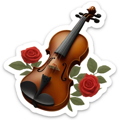 vintage violin and beige red roses sticker