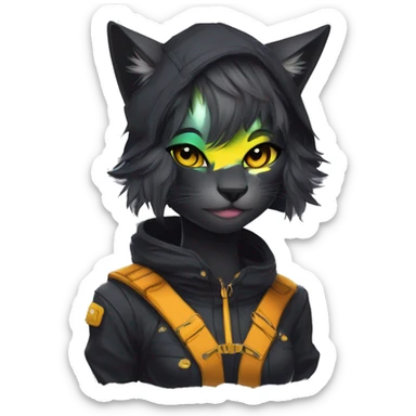 Edgy Shy Anthro cool pretty colorful dark cat-fursona techwear sticker