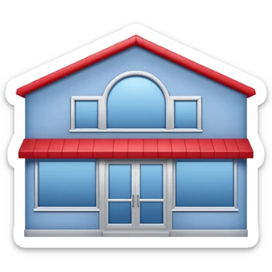 cute minimal emoji-style storefront inspired by Lowe's, red peaked roof, light gray walls, blue sign area, large front windows, sliding glass double doors, clean rounded structure, subtle shadows, soft lighting, centered, plain background, no text sticker