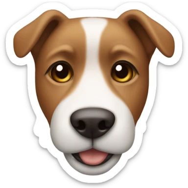 Dog with brown fur and a white t shirt that has a white stripe sticker