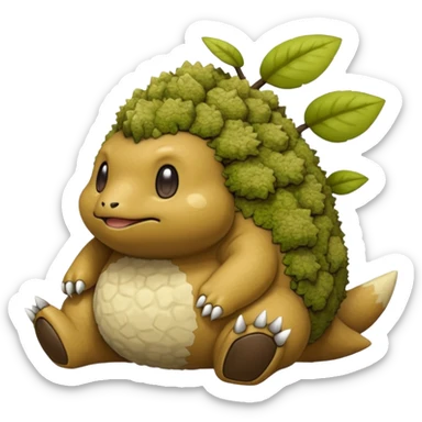 Sandy Earth-tinted Warm Stone-Crusted Mossy Pokémon-Fakémon-Digimon-Creature, (full body) sticker