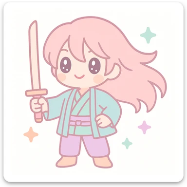 anime style cool swordsman with dramatic lighting, flowing hair sticker