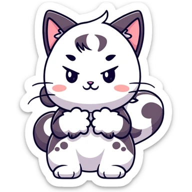 adorable chibi catgirl with cat paws, fluffy tail, oversized head and small body sticker