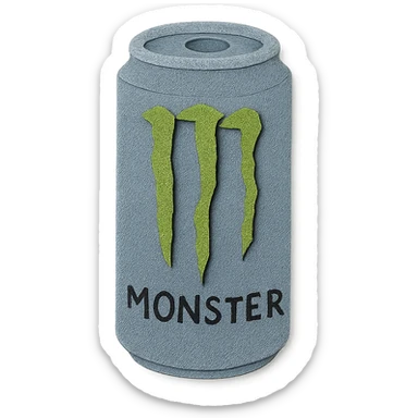 monster energy drink can, paper craft style, layered paper textures, isolated on transparent background sticker