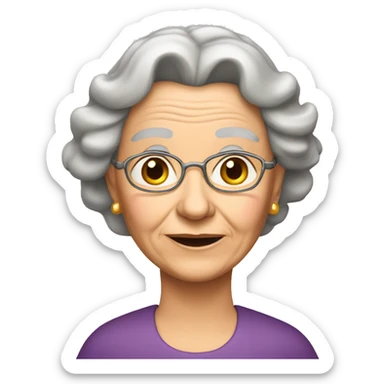 old lady emoji with long brown straight hair with two waves, a crown and two line around her eyes sticker
