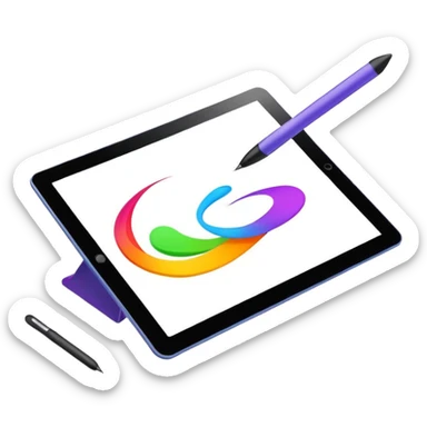 Computer graphics, digital art tools, graphic tablet, stylus, vibrant colors, smooth lines, modern design elements, minimalistic, on a white background, no extra details. sticker