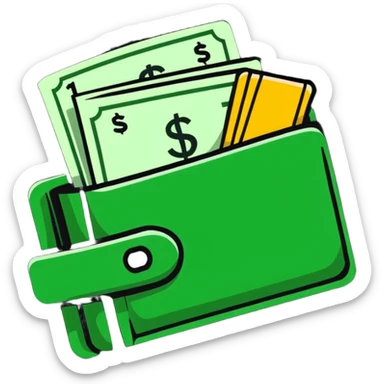 Wallet with dollar bills and savings sticker