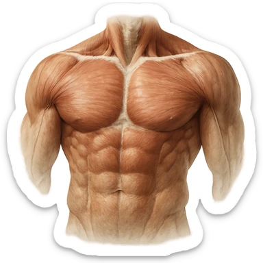 well-muscled pectoral anatomy, anatomical details, hyper realistic style, natural colors, clean atmosphere, white background sticker