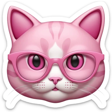 A 3D cartoon rose-pink cat-eye spectacle, glossy curved frame, soft reflections, isolated on plain background, Memoji-style. Negative : Cat. sticker
