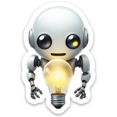 cute robot holds a light bulb sticker
