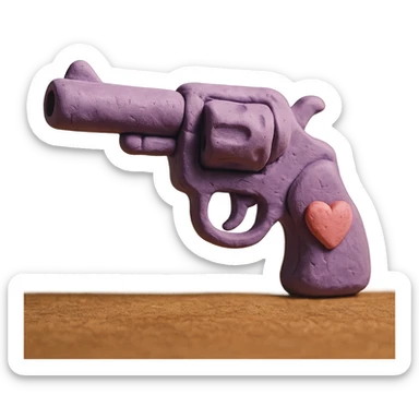 purple heart pistol, claymation style, soft pastel colors, visible fingerprints sticker