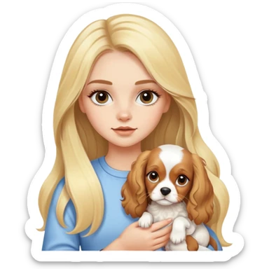 Pretty blonde girl with long hair and long eyelashes and a cavalier puppy sticker