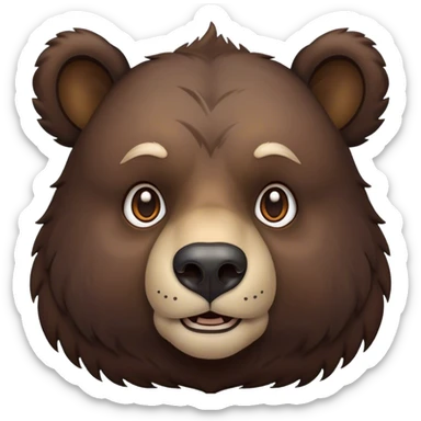 Cinematic Noble Bear Portrait Emoji, Poised and regal, with a large, imposing build and a thick, well-groomed rich dark brown fur, deep-set soulful eyes, Simplified yet sharp and sophisticated features, highly detailed, glowing with a soft, dignified glow, high shine, intelligent and formidable, stylized with an air of wild majesty, focused and attentive, soft glowing outline, capturing the essence of a watchful and commanding guardian, so majestic it feels as though it could lumber out of the screen with effortless authority! sticker