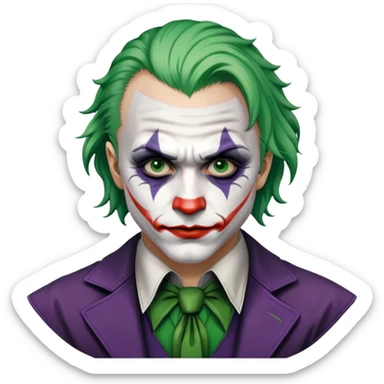 Heath Ledger Joker with face paint and green hair sticker