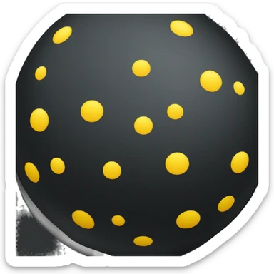 dark black rubber ball with only two yellow dots sticker