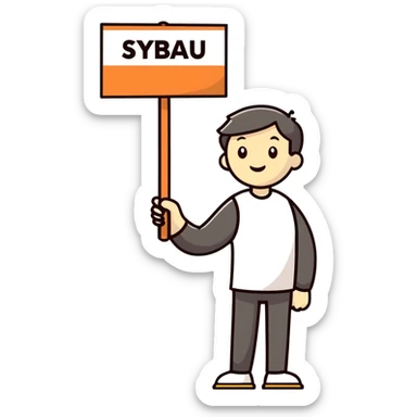 realistic portrait of man with sign saying sybau sticker