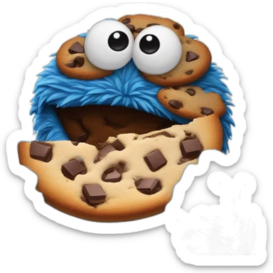 Rounded face emoji of Cookie Monster eating a chocolate chips cookie sticker