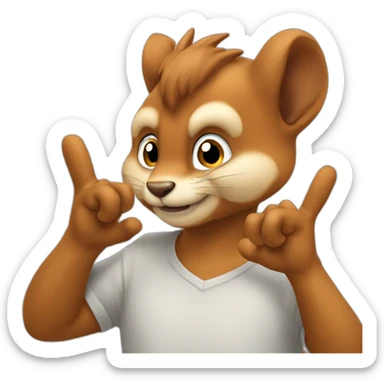 the squirrel twists his index finger at his temple sticker