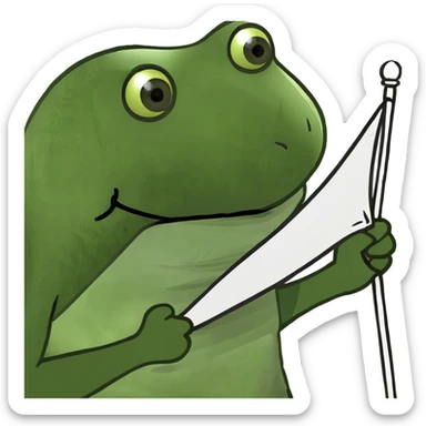 bufo holding a white flag sticker