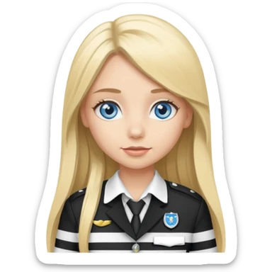 blue eyes blonde girl IN VERTICLE BLACK AND WHITE STRIPES UNIFORM LONG HAIR sticker