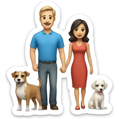 Caucasian dad, Hispanic mom, Hispanic daughter, 2 dogs sticker