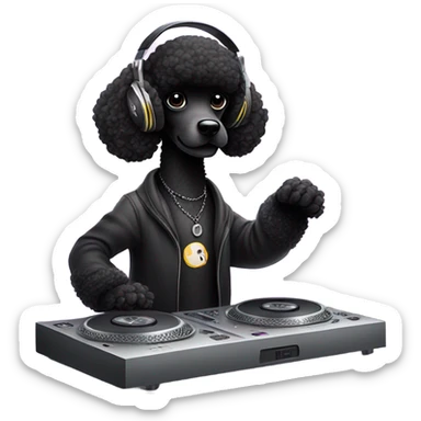 Black poodle DJ sticker