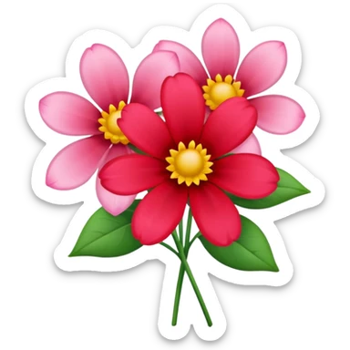 One red flower and one pink flower in transparent bouquet with red band  sticker