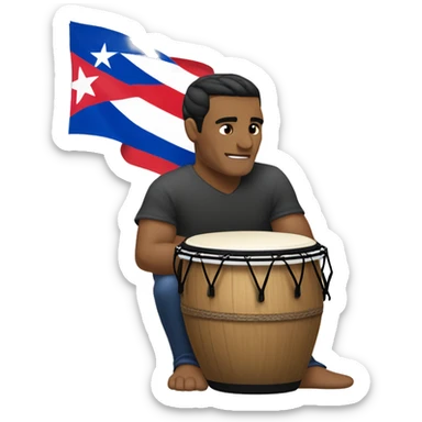 HOMBRE SENTADO TOCANGO UNAS CONGAS, Y A SU LADO LA BANDERA DE PUERTO RICO sticker
