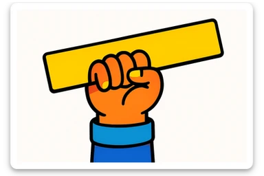 hand holding a long rectangle no handle colorful cartoon style no text white background sticker