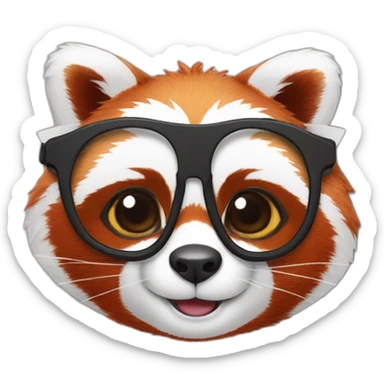 a red panda with glasses holds a piece of paper sticker