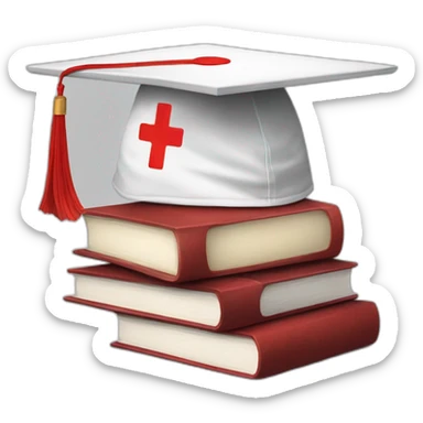 White Student cap with red medical cross On a stack of books sticker