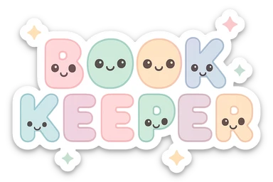the word BOOKKEEPER in a clear and creative kawaii style, suitable for a logo or icon sticker