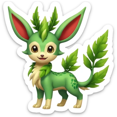 Kawaii cute cool feral Sprigatito-Leafeon-Flygon-Fakémon-hybrid (full body) sticker