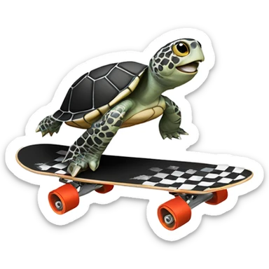 Black and white checkered turtle riding a skateboard sticker