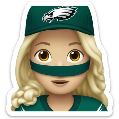 Blonde girl in eagles jersey with her shelter sticker
