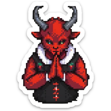 devil making prayer hands sticker