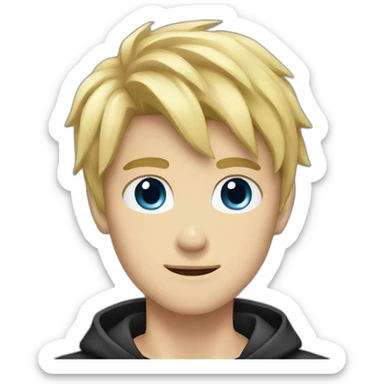 anime style, blond guy, black jacket, blue t shirt  sticker
