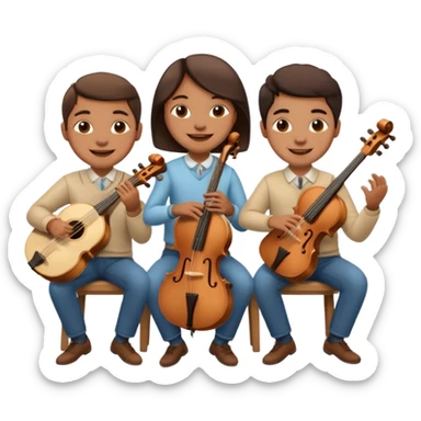 Create an imagine of three people playing string instruments sticker