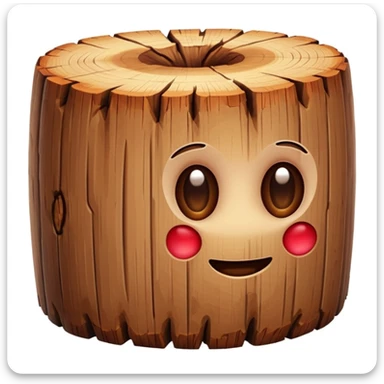 cartoon wooden log, no eyes or face, white background, bright colors, apple emoji style sticker