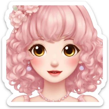Gorgeous anime style lady with blushing face and accessories cottagecore fairycore Kawaii anime colorful pearly romantic aesthetic trending style sticker