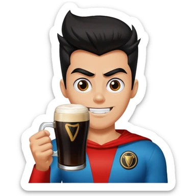 A freakazoid holding a guiness sticker