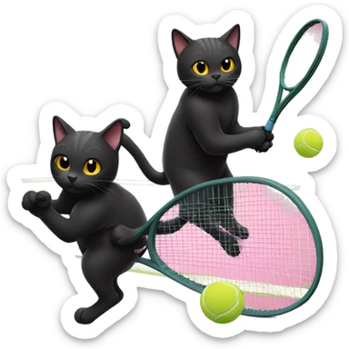 Two black cats playing tennis  sticker