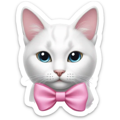 white cat with a pink bow sticker