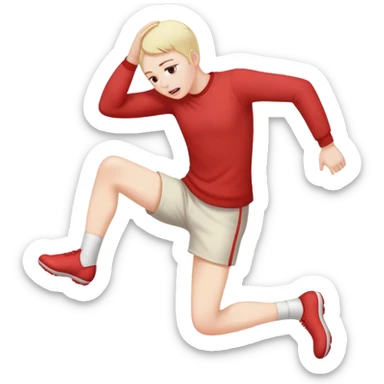 Hands holding head blushing kicking feet  sticker